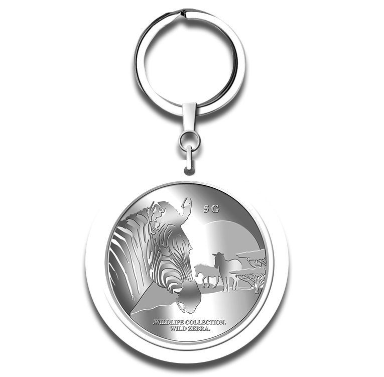 5g Zebra Silver Medallion Keychain