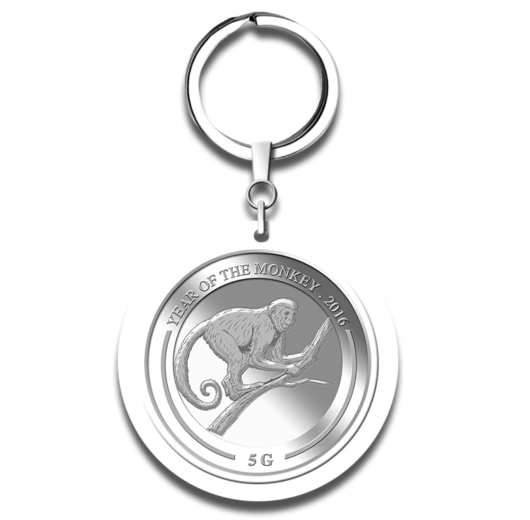 5g Golden Monkey Silver Medallion Keychain