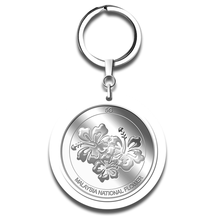 5g Hibiscus Silver Medallion Keychain