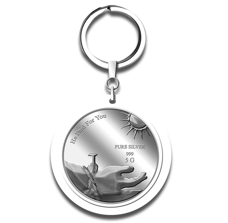 5g He Paid for You Silver Medallion Keychain