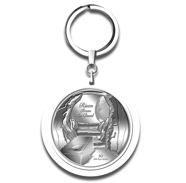 5g Risen from the Dead Silver Medallion Keychain