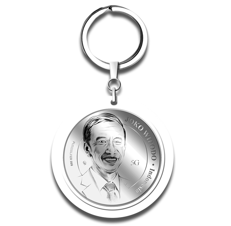 5g Joko Widodo Silver Medallion Keychain