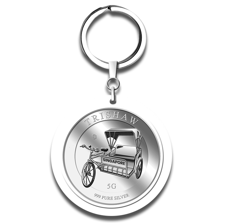 5g SG Trishaw Silver Medallion Keychain