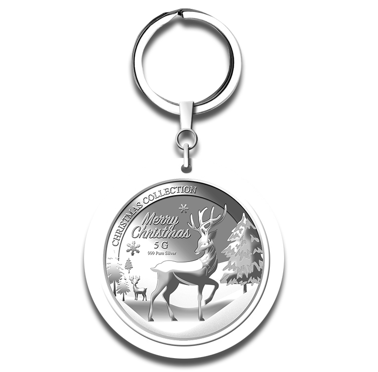 5g 2016 Christmas Reindeer Silver Medallion Keychain
