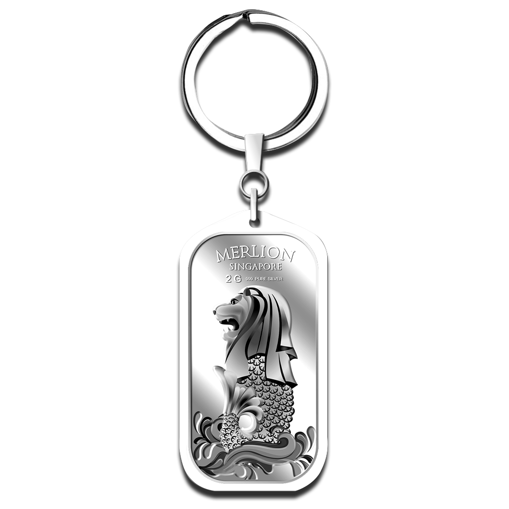 2g SG Merlion Sea Silver Bar Keychain